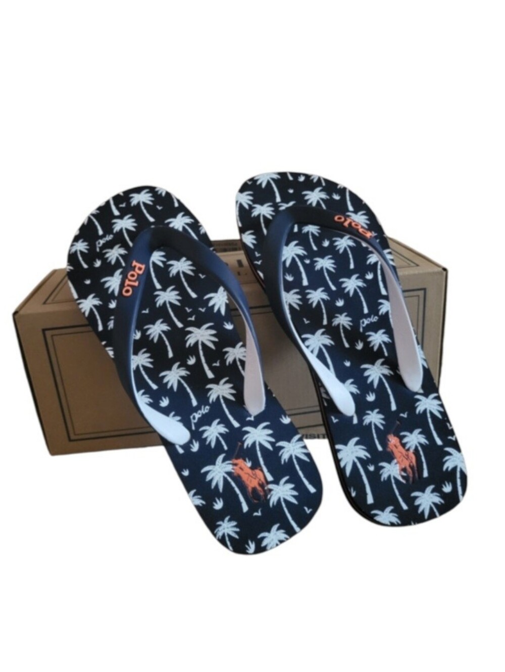 NEW Polo by Ralph Lauren Men's Palm-Tree-Print Flip-Flop - Size 10